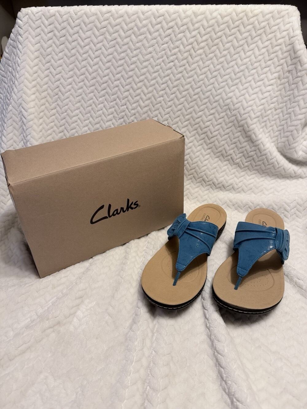Clarks Laurieann Rae Sandal Thong Adjustable Turquoise Metallic Womens 12 W